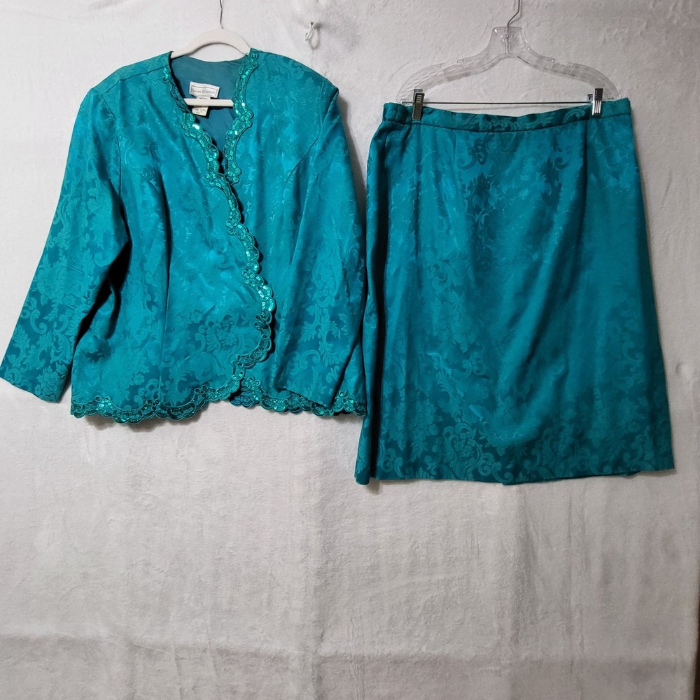Vtg‎ Scott McClintock Skirt Suit 2pcs Sequin Trim Party Cocktail Event Plus  20W